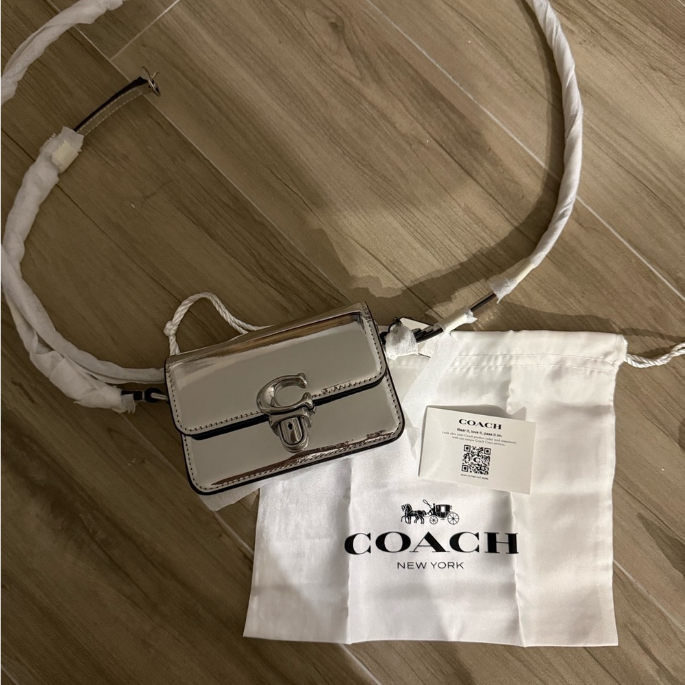 Coach Metallic Silver Crossbody Micro Bag
